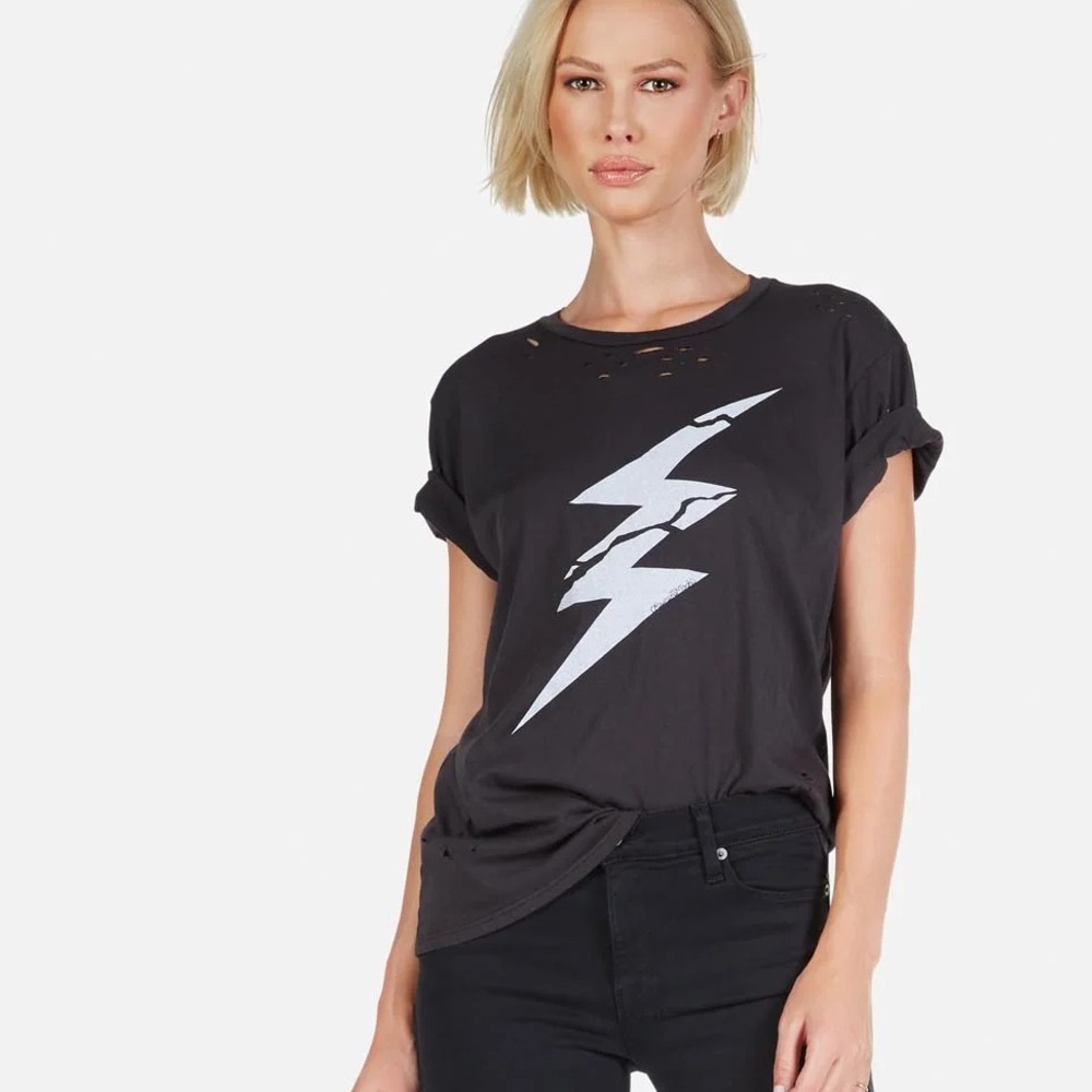 Lauren Moshi Wolf Cracked Lightning Bolt Tee
